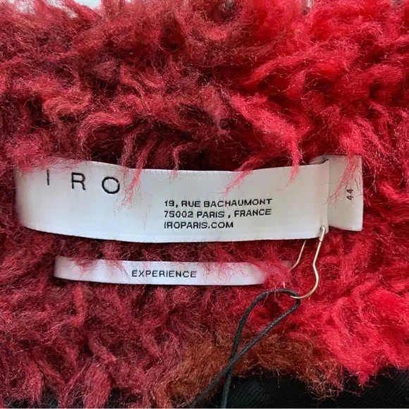 NEW IRO Sechura Patchwork-Effect Faux Fur Jacket *Mixed Red* Sz FR 44 / US 12 - Picture 14 of 16